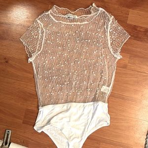 Sheer pearl body suit